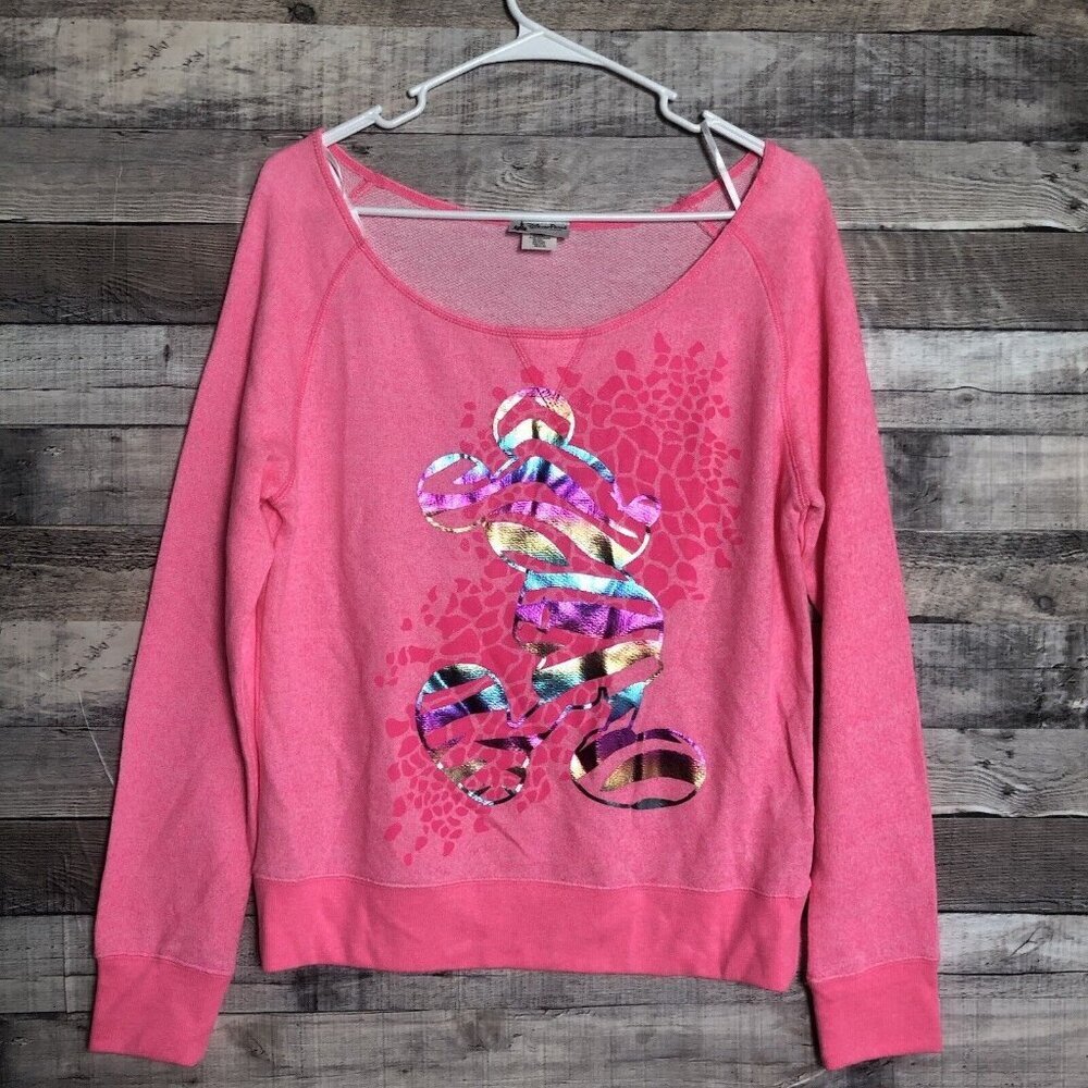 Disney Parks Zebra Mickey One Shoulder French Terry Top In Pink Size Medium